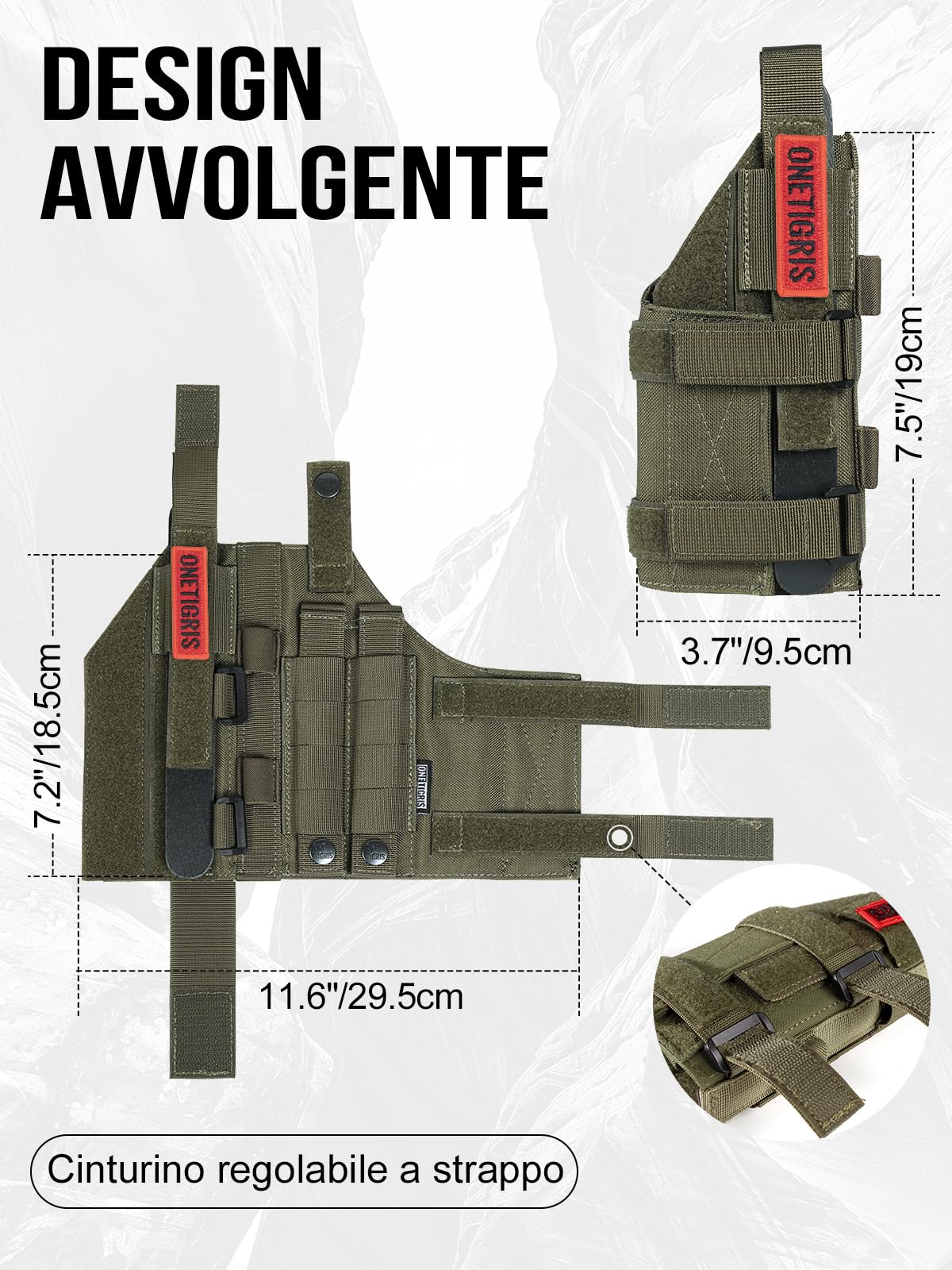 OneTigris Fondina Pistola Universale MOLLE – Compatibile con 17/19/20/21, Nylon 1000D, Regolabile (Destrimani) Fondina Cosciale & da Cintura per Softair, Paintball e Addestramento Tattico