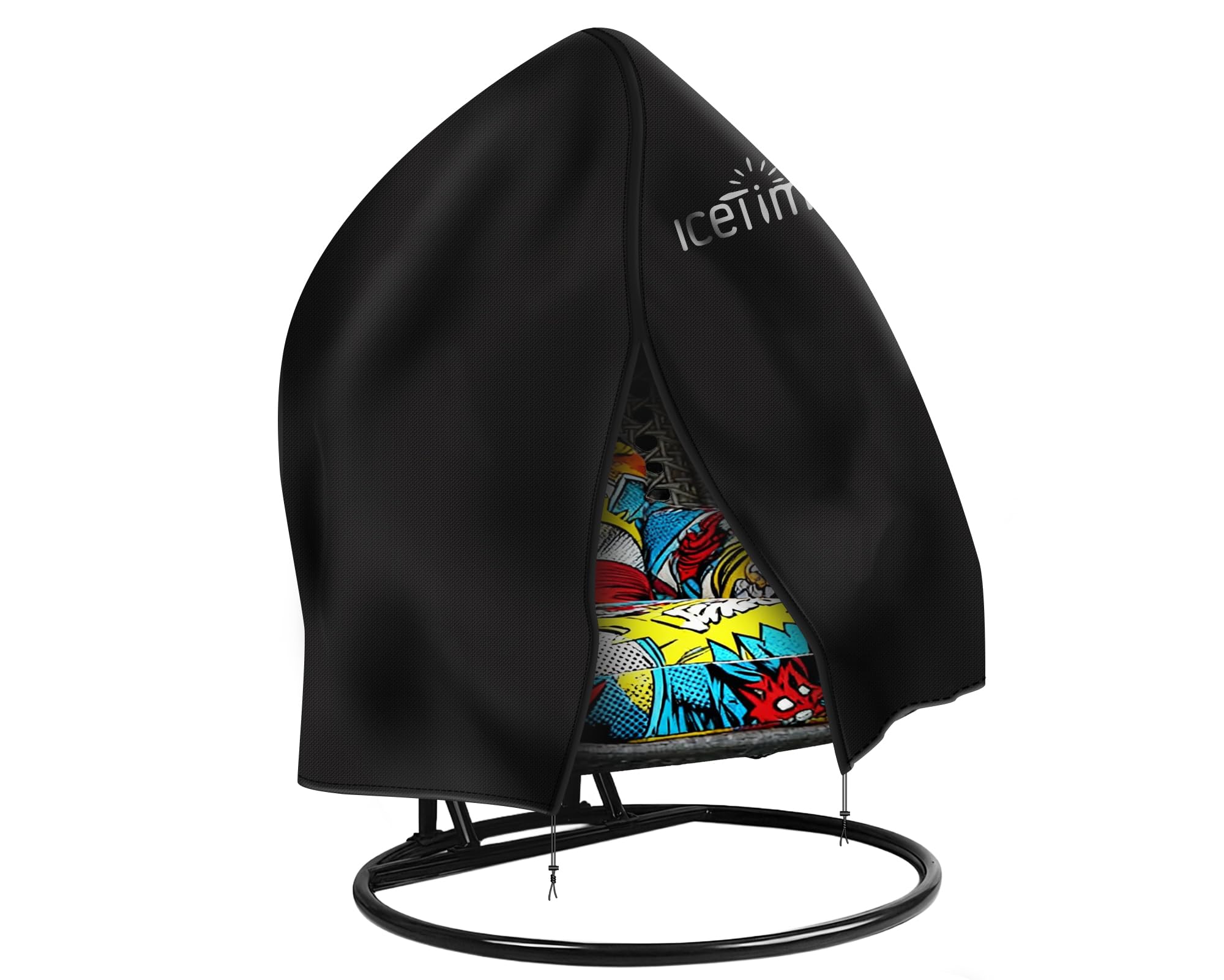 Upgraded Egg Chair Cover - Waterproof, Windproof, Heavy Duty Large Patio Hanging Swing Seat Cover With Zipper, 190x115cm, Black — view 7