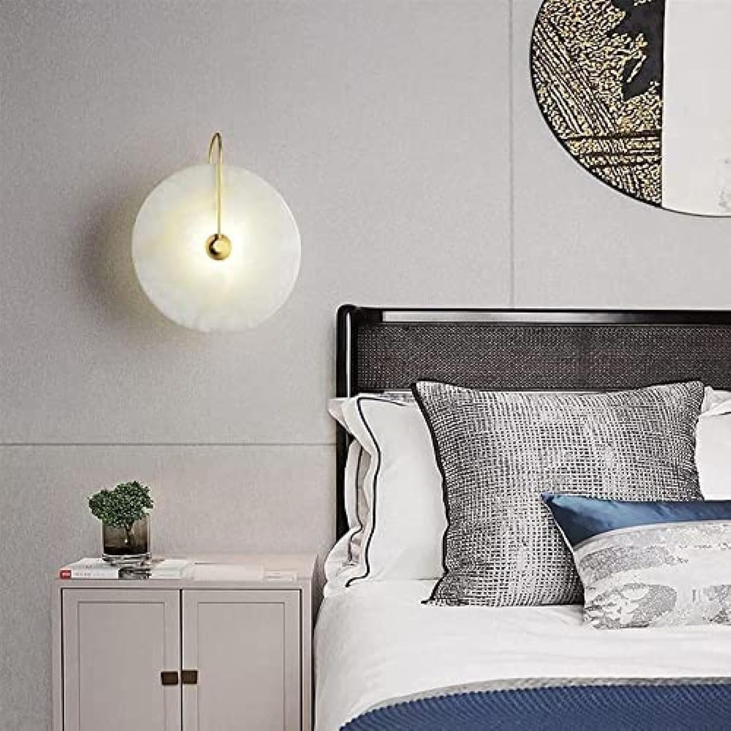 Lampa nocna do wnętrz, rozproszone światło z góry, skandynawski styl naturalny kamienny klosz marmurowy klosz metalowa podstawa chiński styl idealna do salonu, jadalni, korytarza, studia