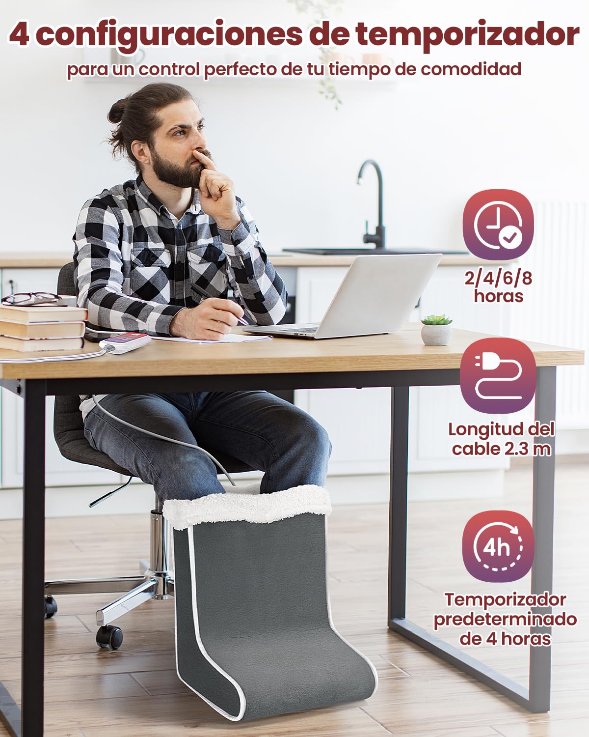 Calienta Pies Electrico, Calentamiento Rápido Calentador de Pies con 6 Niveles de Temperatura y 4 Temporizadore, Calientapiés Casa, Desconexión Automática, Protección Contra Sobrecalentamiento