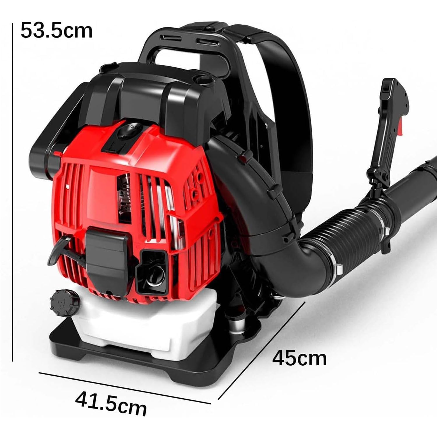 Dmuchawa do liści plecaka, 76 cm³, 2,2 kW, silnik 4-suwowy, 90 m/s, prędkość wiatru 2800-3200 obr./min, wyściełane paski podtrzymujące, zbiornik paliwa 2 l, do usuwania kurzu i nadmuchu śniegu
