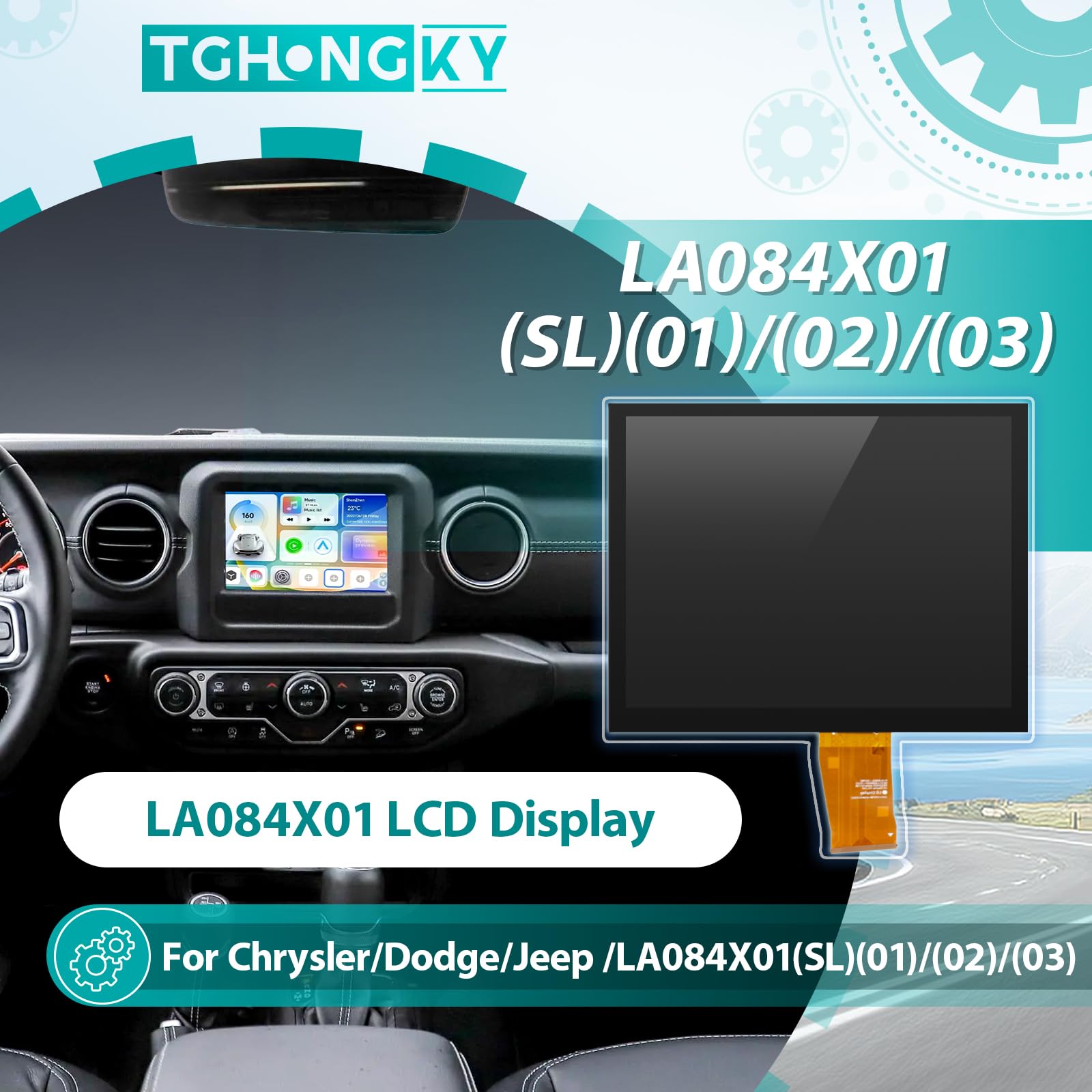 8,4" LA084X01 LCD Schermo per Dodge RAM Jeep Chrysler LA084X01(SL)(01)/(02)/(03) Touch Screen Vetro LCD per Uconnect 4C UAQ 2017-2022 Display con 4 Strumenti XXX