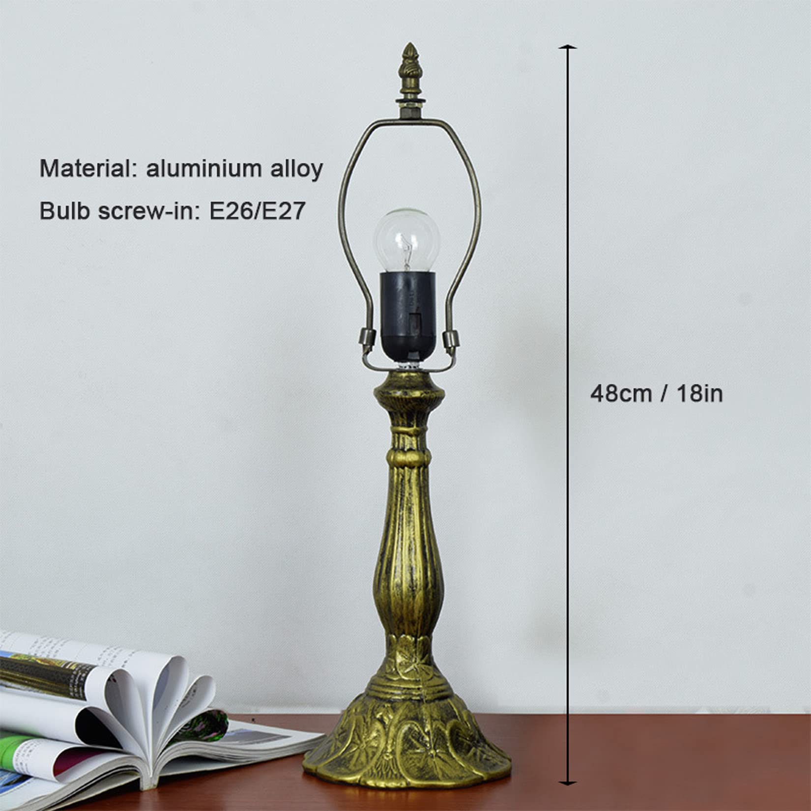 BOTOWI Tiffany-Stil Tischlampe Basis Ersatz nur Lampenfuß aus Aluminiumlegierung ohne Schirm 18" Höhe Lampenfuß-Ersatz Passend für 12 Zoll Tiffany Style Stained Glass Lampenschirme