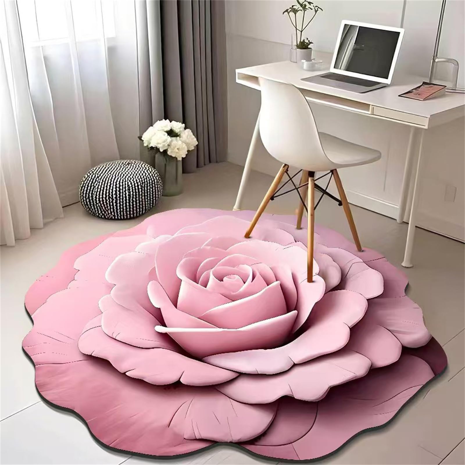 Tappetino in peluche floreale e terra di diatomee, con vista 3D, a forma di fiore, tappetino antiscivolo assorbente per bagno, cucina, soggiorno, ad asciugatura rapida, facile da pulire (blu, 80 x 80