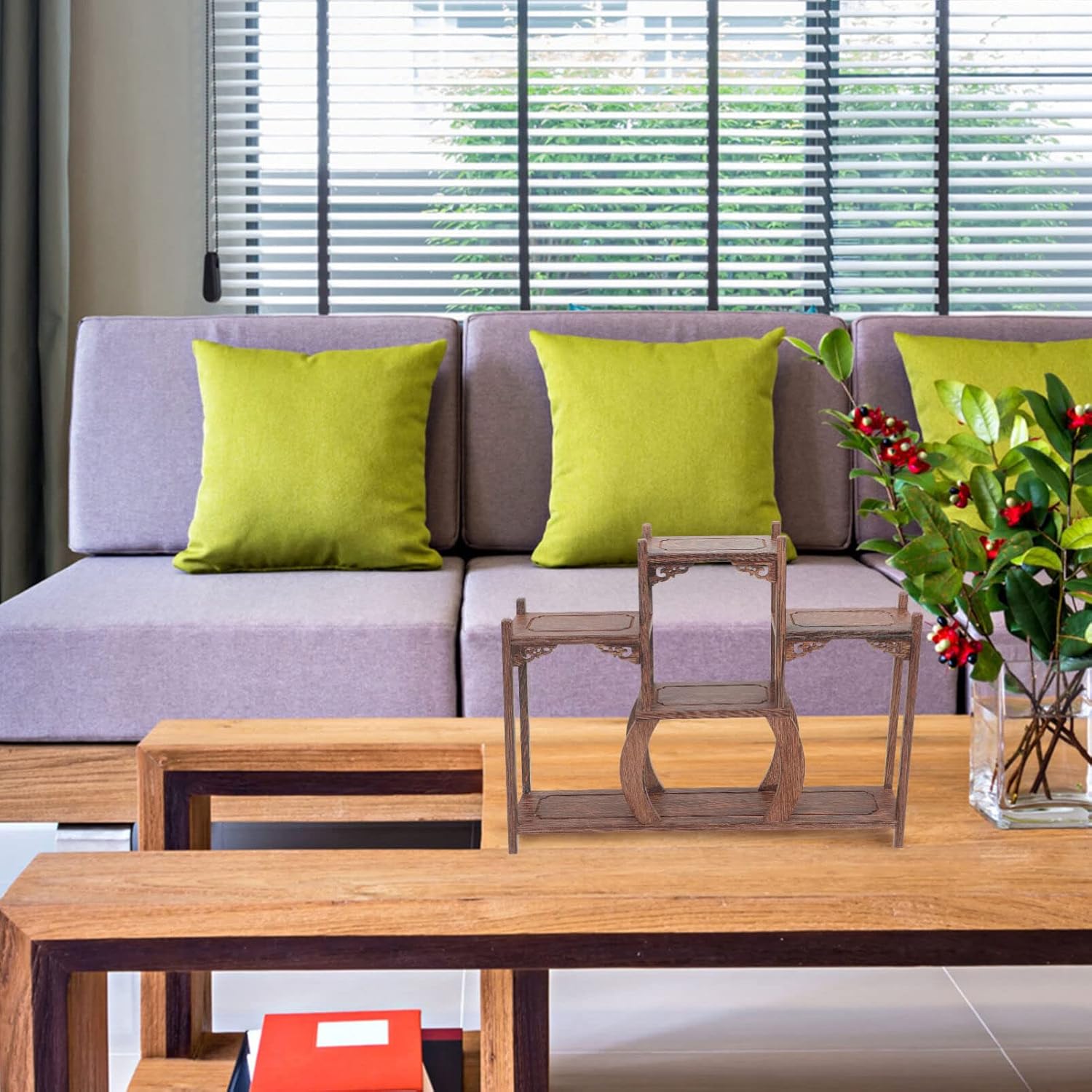 Antique Wooden Carving Display Rack for Home Decor Storage Stand for Tea Antiques and Decorative Items Chinese Style