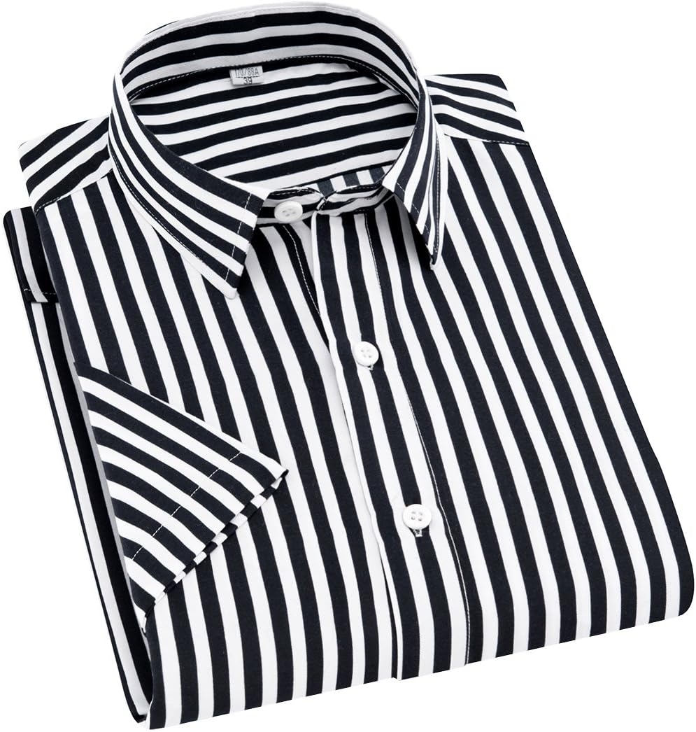 Men's Classic Casual Vertical Striped Slim Fit Long Sleeve Dress Shirts