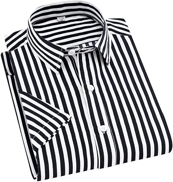 Mens Classic Casual Vertical Striped Slim Fit Long Sleeve Dress Shirts