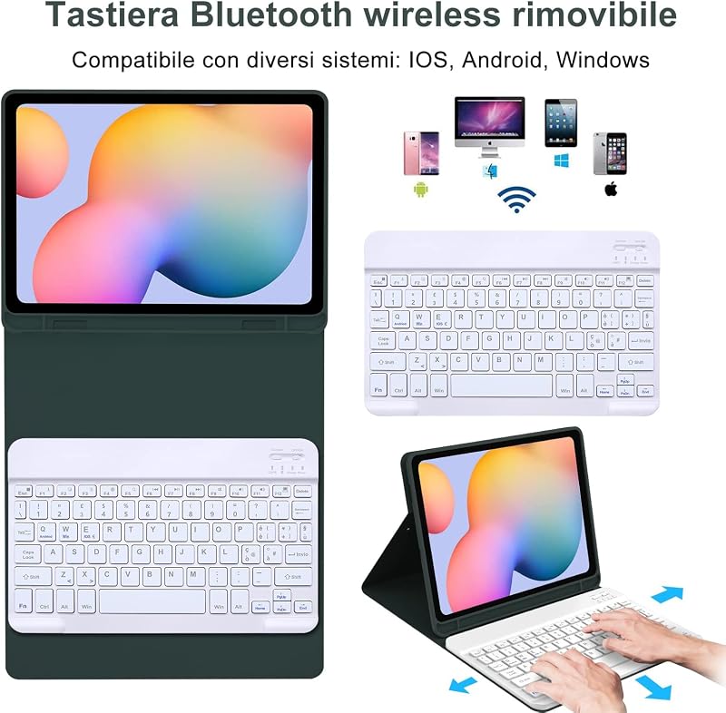 IVEOPPE Samsung Galaxy Tab S6 Lite Bluetooth billentyűzet tok, sötétzöld