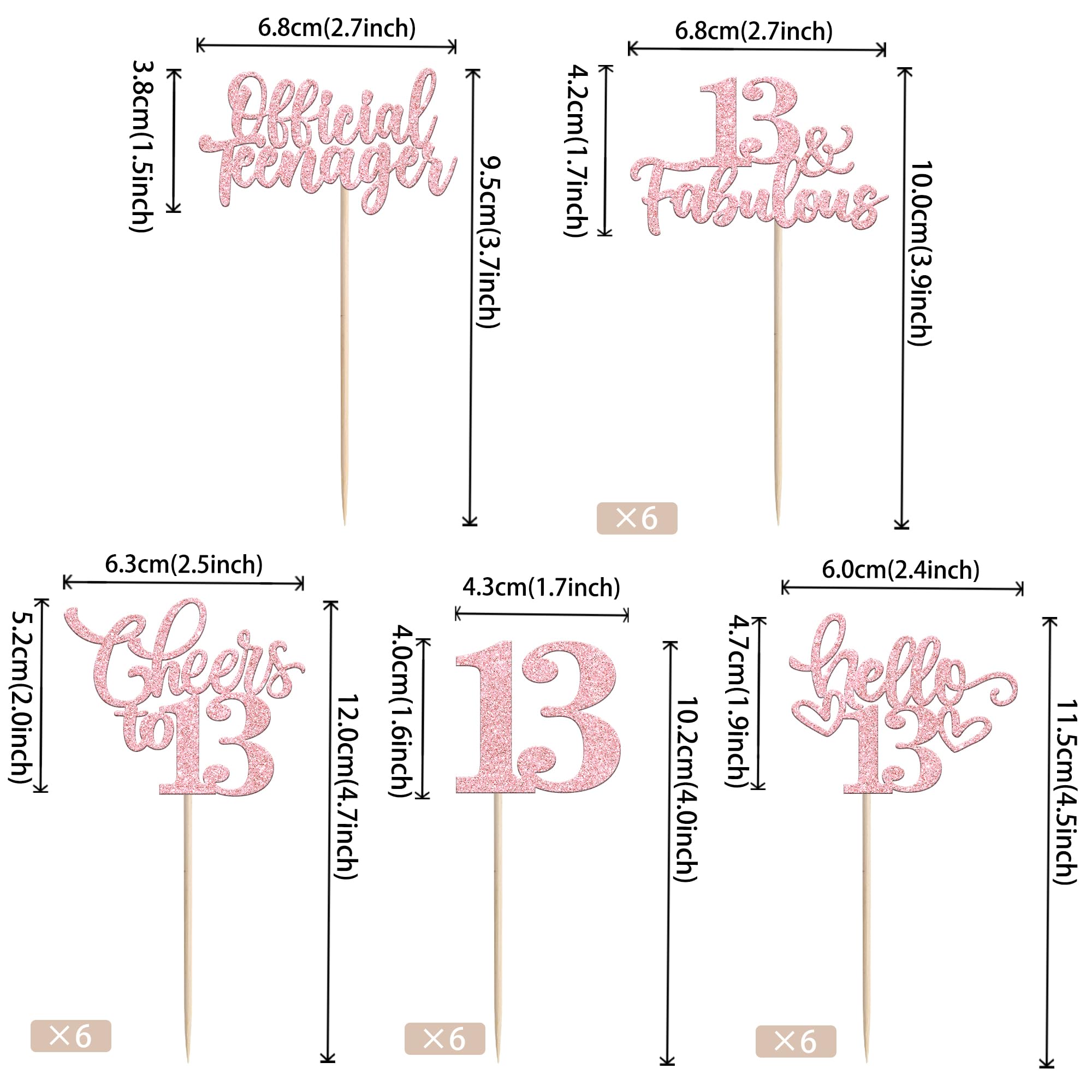 Rsstarxi Cupcake-Topper Zum 13. Geburtstag – 30 Stück, Roségold & Glitzer, 5,6x12,7 Cm
