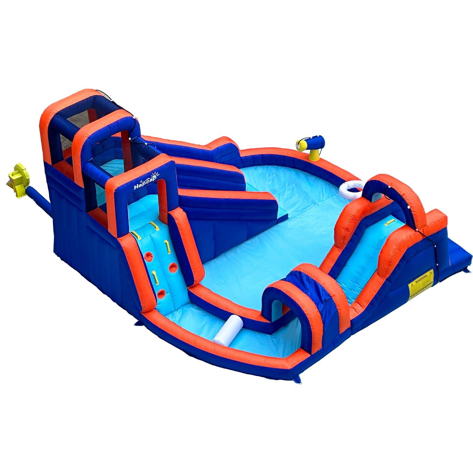 Hüpfburg mit Gebläse,Aufblasbarer Wasserpark mit Rutsche und Kletterwänden,Tunnel,Schwimmbecken, Wasserpistole,Geeignet für 5 Kinder im Alter von 3 bis 8 Jahren (420 x 410 x 240 cm)
