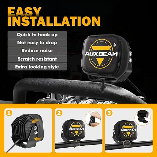 Miniatura 4 de Auxbeam Luces LED para todo terreno de 5 pulgadas con cubiertas de luz de cubo de cuero, cubiertas protectoras de niebla ámbar para todo terreno,