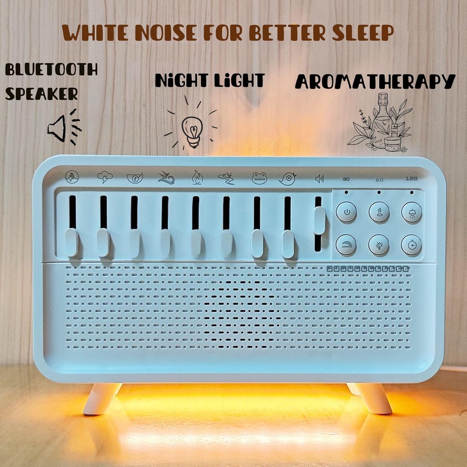 Máquina de ruido blanco con altavoz Bluetooth, luz nocturna, aromaterapia, humidificador, 8 sonidos de la naturaleza, temporizador, carga USB-C, 20 x 13 x 9 cm, ayuda para dormir para adultos y bebés