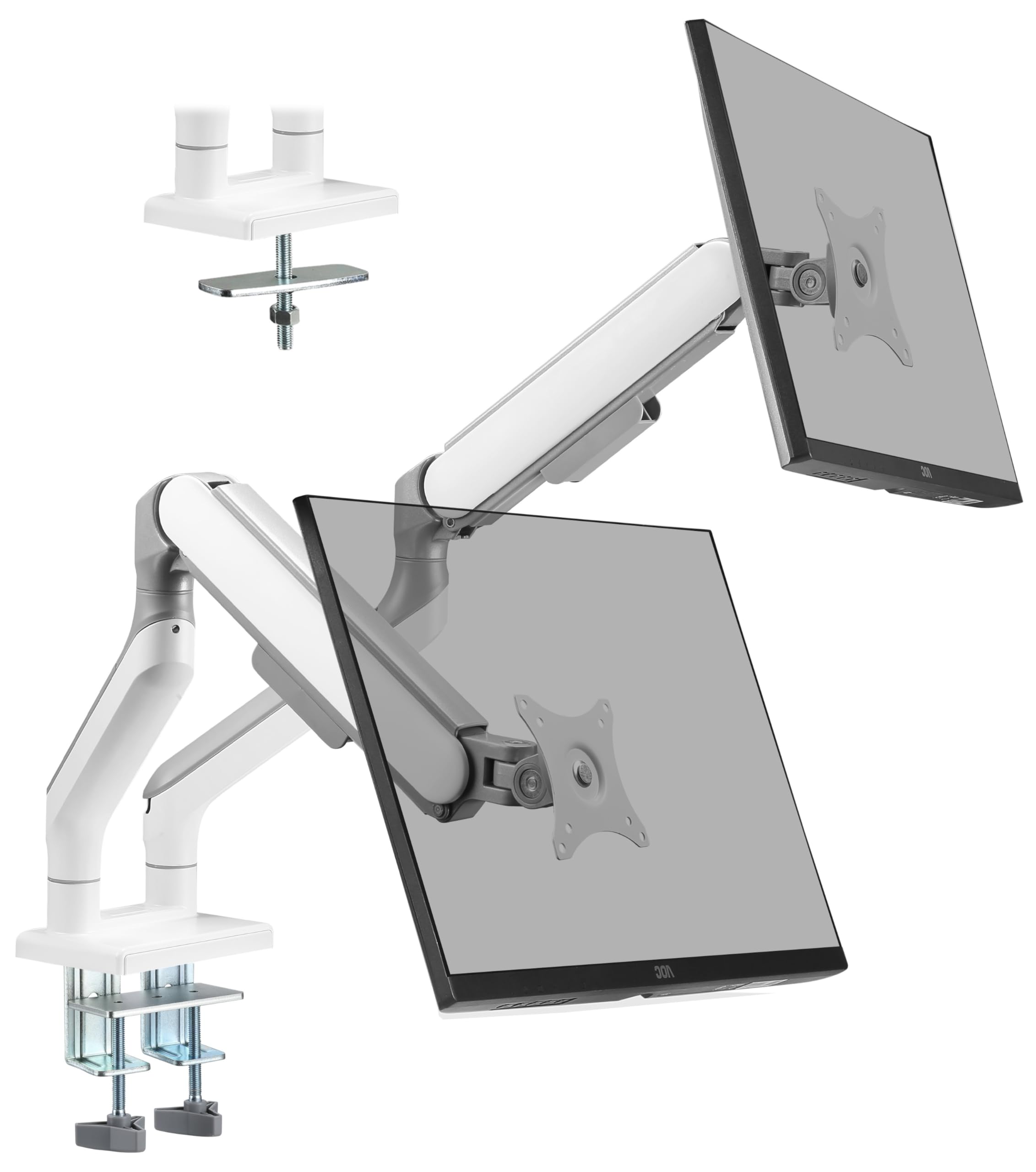 ETHU Heavy-Duty Dual Monitorarm, 2-Fach bis 17kg/17-45 Zoll, Gasfeder-Arme mit Neigung & Höhenverstellung, VESA 75/100, für Flachbildschirm und Curved (Weiß)