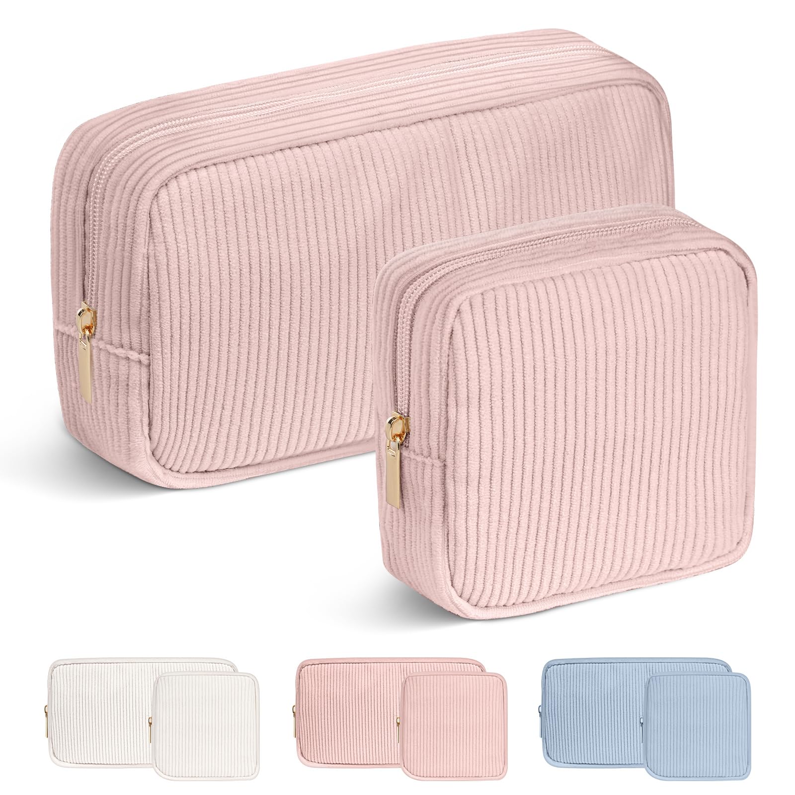 Aucuu Corduroy Cosmetic Bag, 2 Pcs Makeup Bag, Small Cosmetic Bag, Makeup Pouch