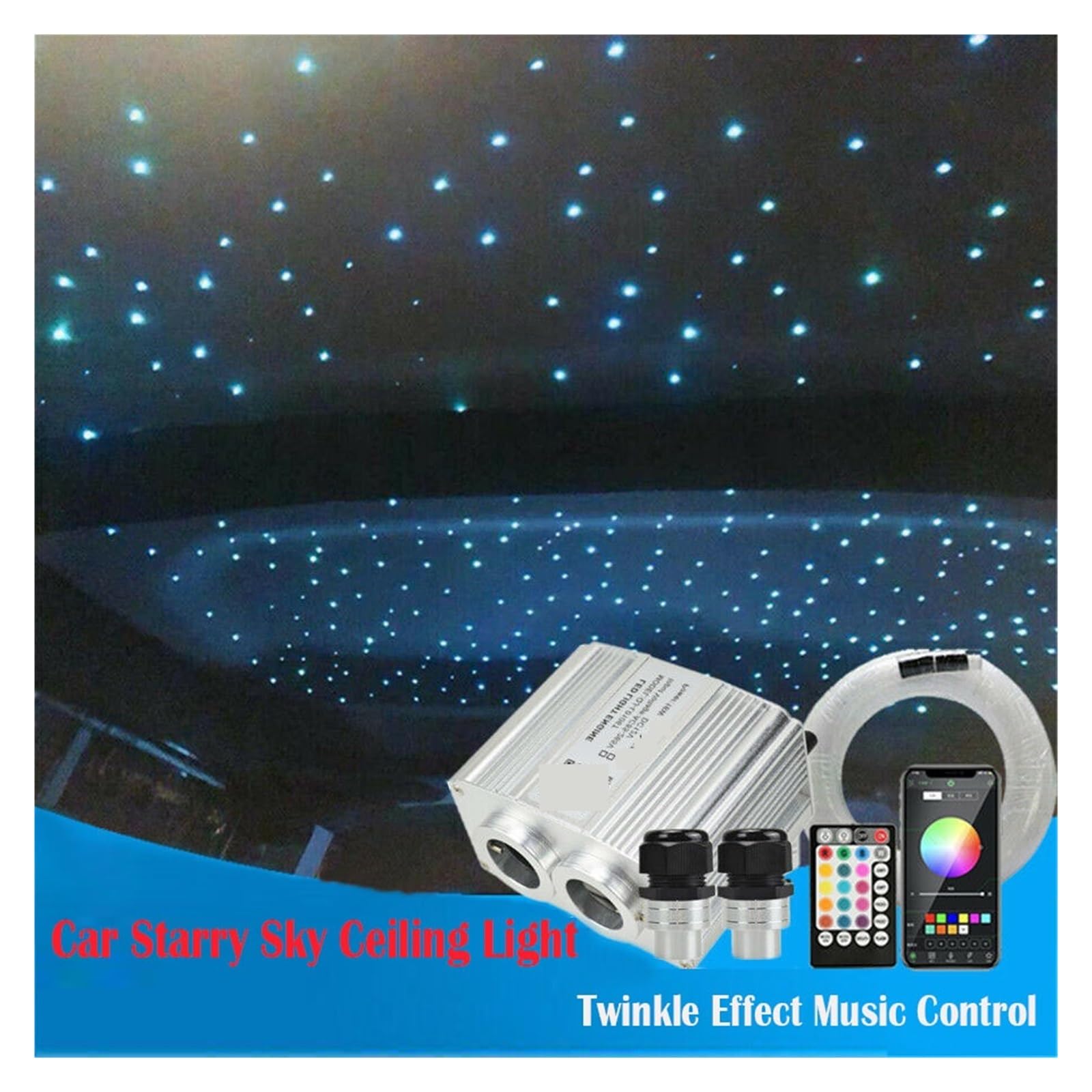 Oświetlenie wnętrza samochodu LED, Zestaw oświetlenia sufitowego na dach samochodowy Star Light Kit, Led Twinkle Fiber Optic App Control wnętrze auta gwiaździste niebo światła sterowane głosem Światła