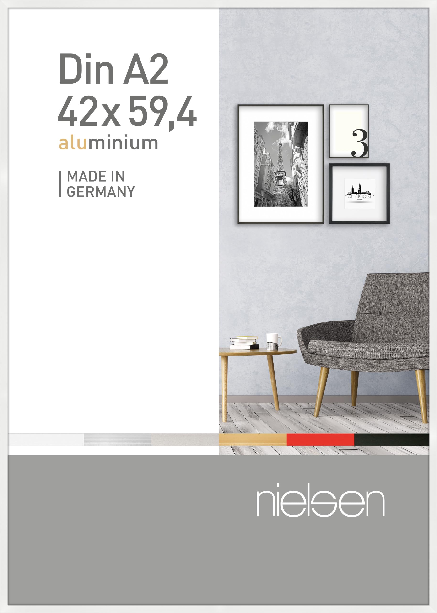 Nielsen Glossy White Pixel Aluminium Picture Frame - A2, 42X59.4cm - With Float Glass And Easy Push-Turn Clips