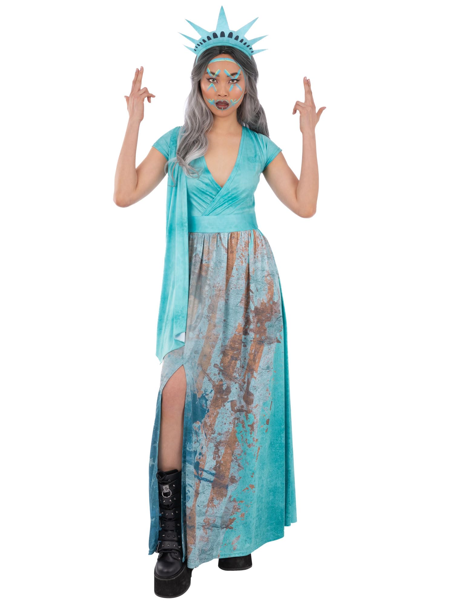 Smiffys Lady Liberty Costume Dress and Headpiece Women’s Halloween Fancy Dress Outfit Statue of Liberty Horror Costume, medium - Image 2