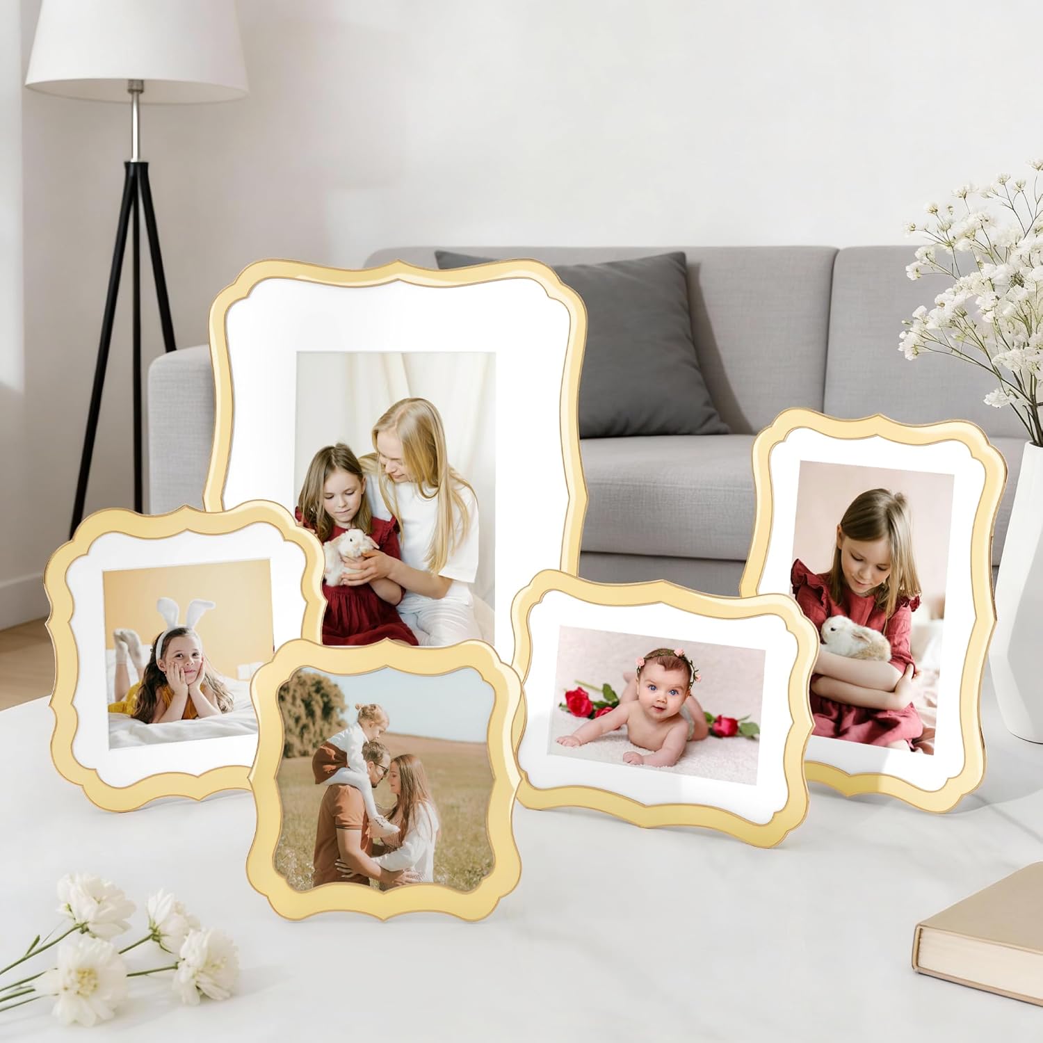 Venusmiles 8x10 Enamel Picture Frame with Mat to 5x7, Wavy Cloud Border, Gold Metal Edge Easel, Real Glass Photo Frame for Wall and Tabletop Display Family Office Photo Gallery, Yellow Enamel/1pc