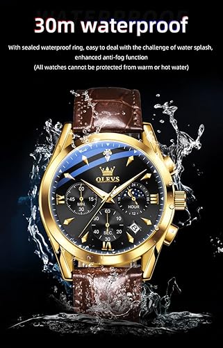 Miniatura 5 de OLEVS Reloj de cuarzo analógico de cuero para hombre - Reloj de pulsera cronógrafo de lujo con fecha, impermeable, luminoso - estilo de vestir