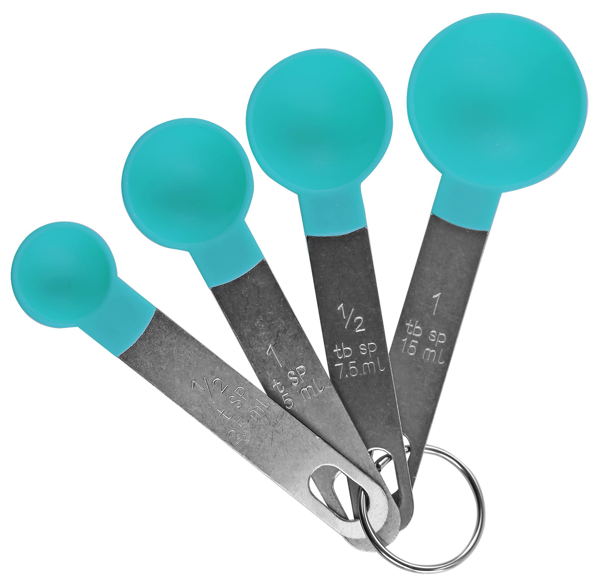Reston Lloyd Lot de 4 cuillères à mesurer doseur pour ingrédients secs et liquides, en plastique de qualité alimentaire avec poignées en acier inoxydable, turquoise
