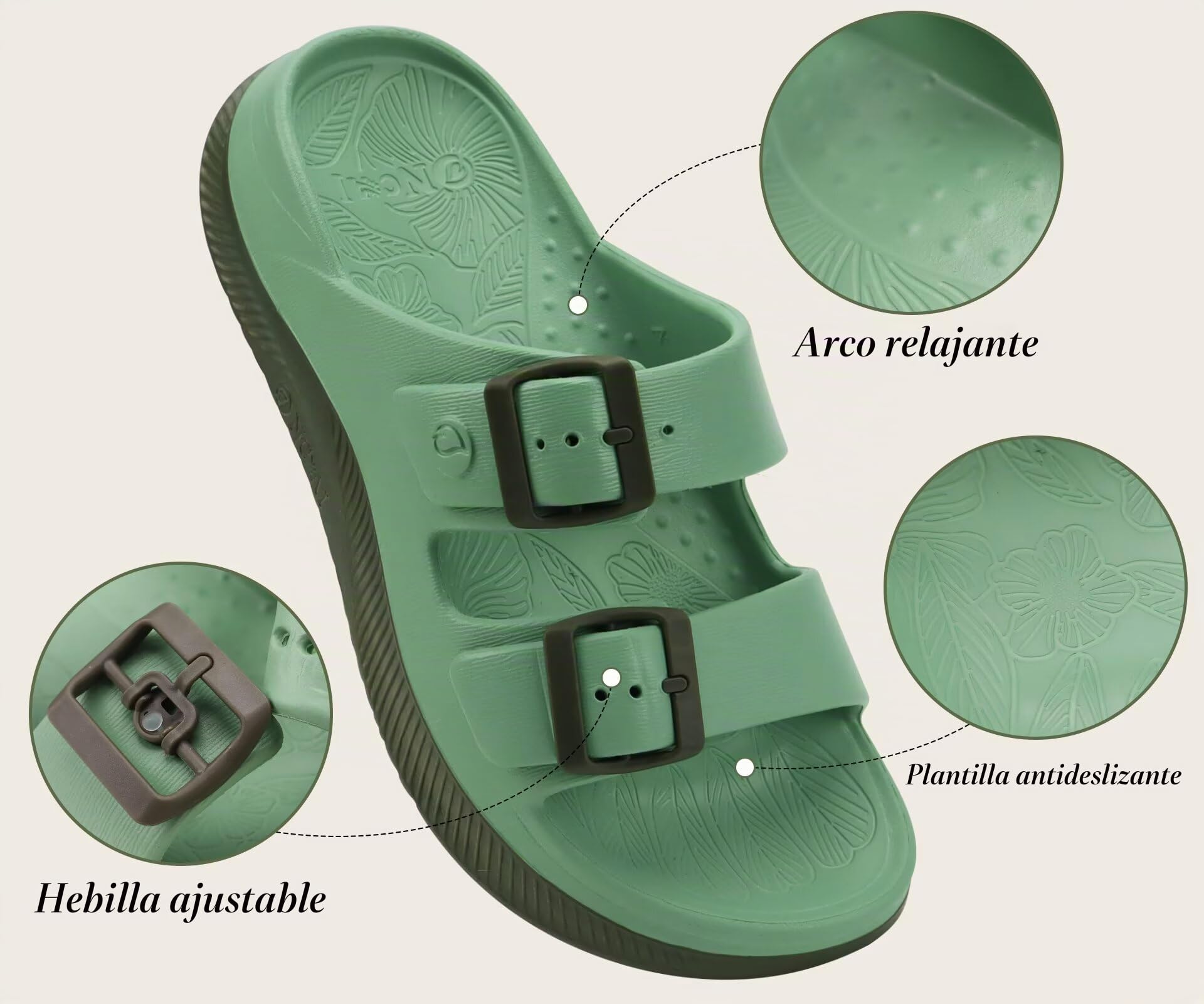 ONCAI Sandalias de Recuperación Mujer, Slides con Correa Ajustable y Soporte de Arco para Fascitis Plantar, Cómodas Deportivas Ligeras Antideslizantes Exteriores Verano Talla 36-42