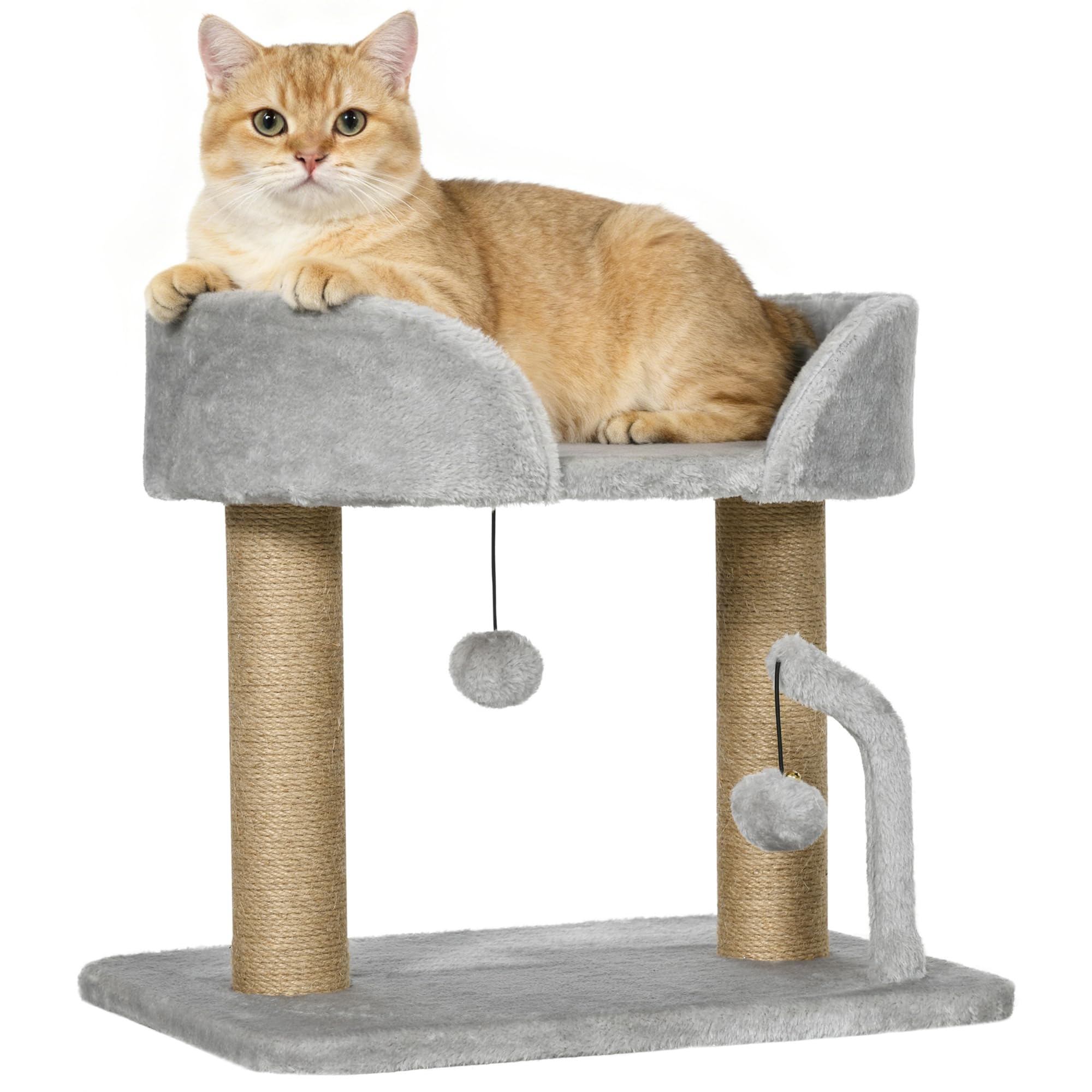 PawHut Árbol Rascador para Gatos Pequeños Altura 42 cm Árbol para Gatos con Nido Bolas Colgantes y Postes de Sisal 48x38x42 cm Gris Claro