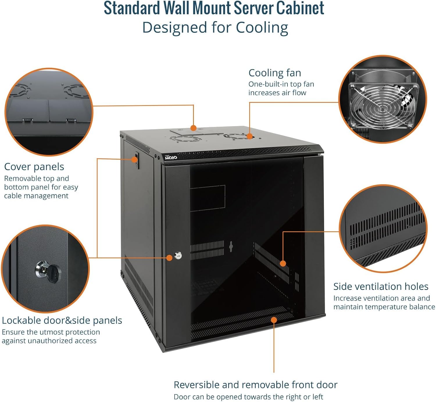 Tecmojo 12RU Wall Mount Network Cabinet, Data Server Rack Enclosure with Lockable Glass Door and Side Panels, 50 kg /110 lbs Max Loading, 450 mm Deep, for 19 inches IT Equipment, Black