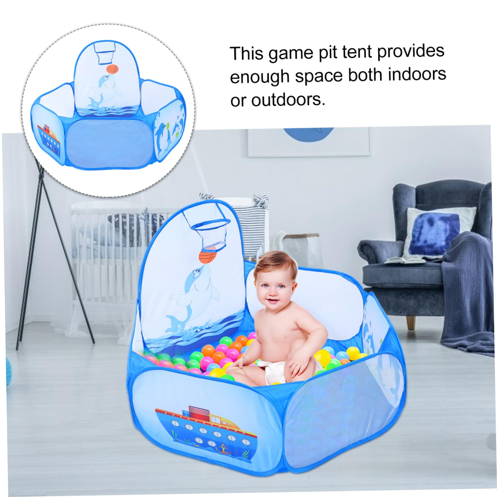 Piscina Palline per Bambini Delfino Pieghevole in Poliestere Blu