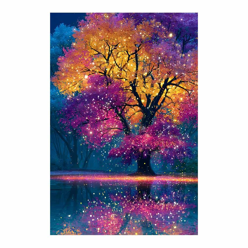 HOQIU Wall Pictures Tri-Color Metal Tree tree poster, landscape wall art, for Living Room Bedroom Bathroom.(Multicolor)-30x40cm Unframed