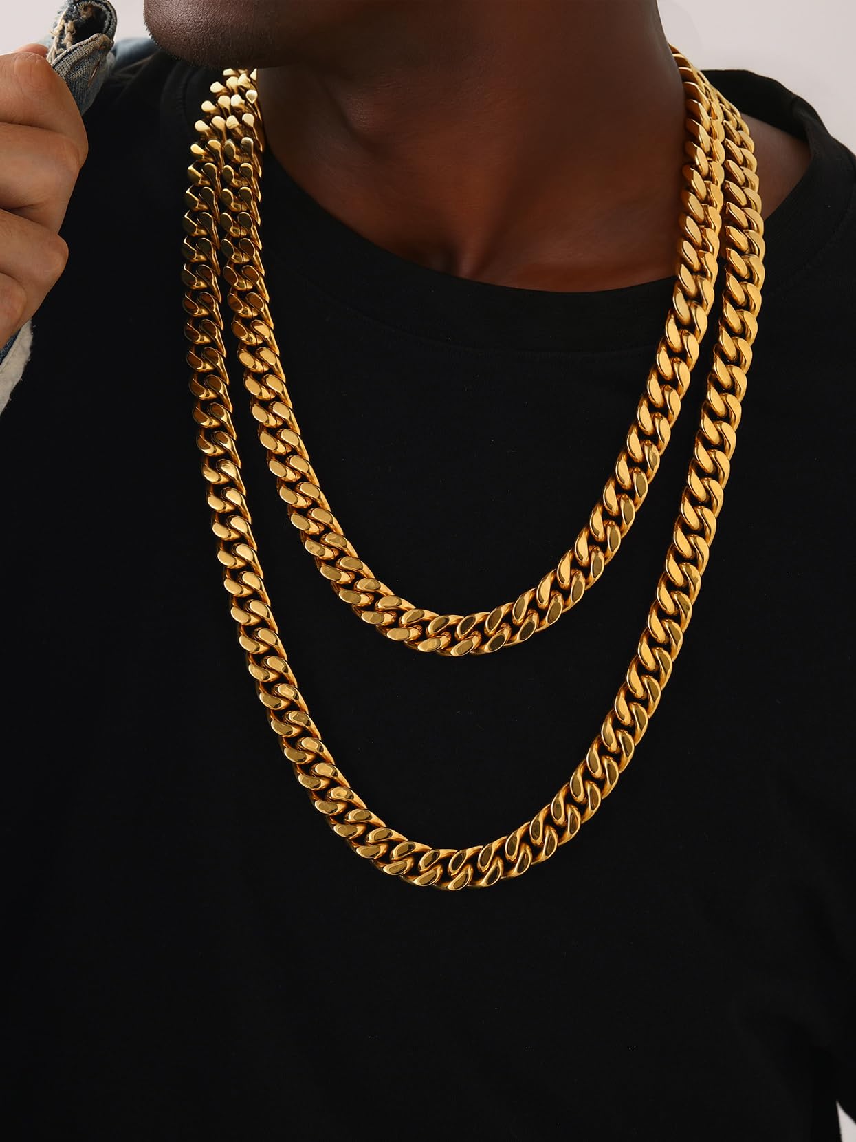 Richsteel Collana Uomo Catena Cubana Spessa Hiphop Punk 5/7/9/12 MM Fibbia Comoda Conveniente Collana Uomo Acciaio Inox Nero Oro Antiallergico Impermeabile Alta Qualità Regalo Rgazzo Padre