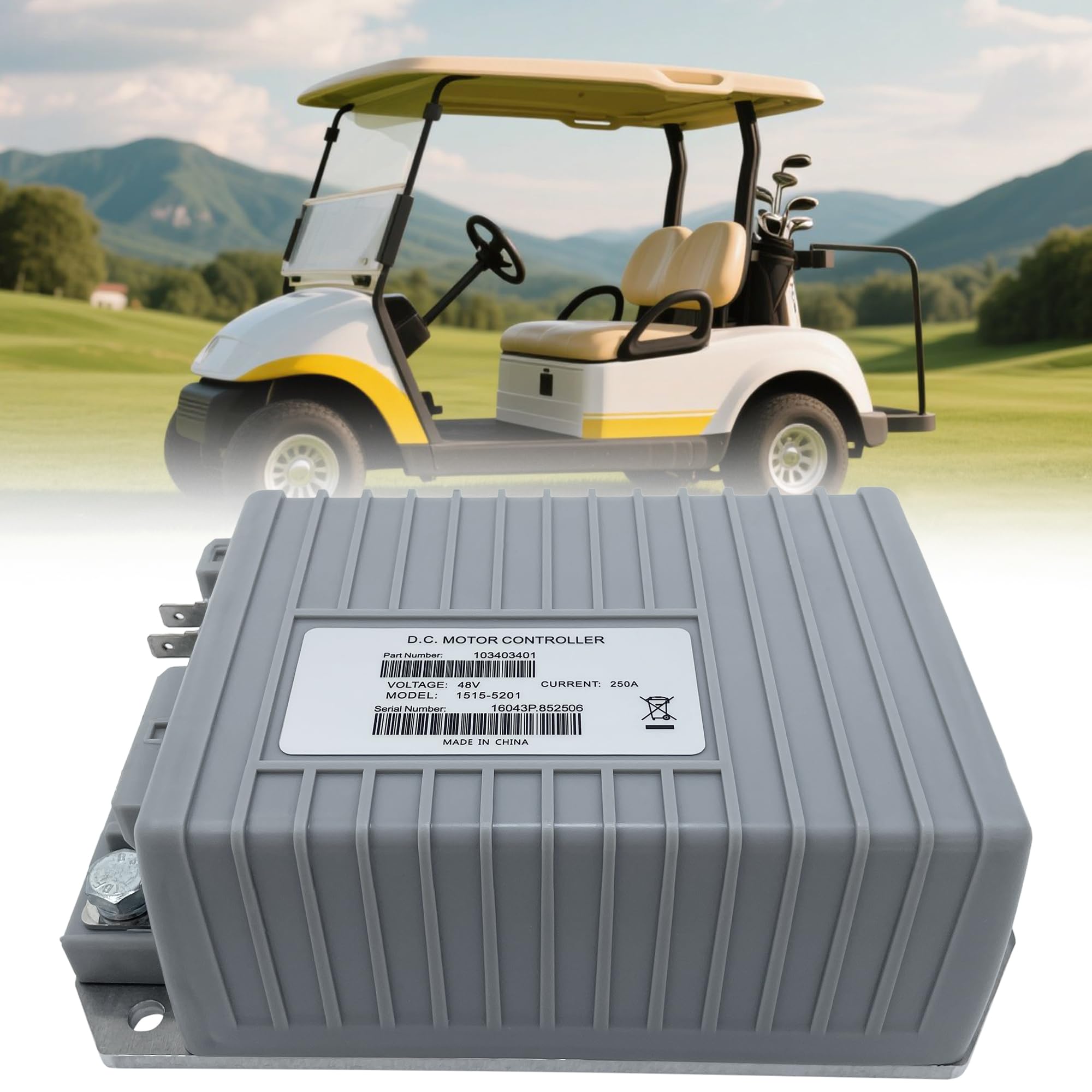 1515-5201 DC Motor Speed Controller, 48V 250A Club Car DC Motor Controller Fits Fits 2009-2014 Club Car Precedent Electric Golf Cart; OEM# 103403401, 103403402