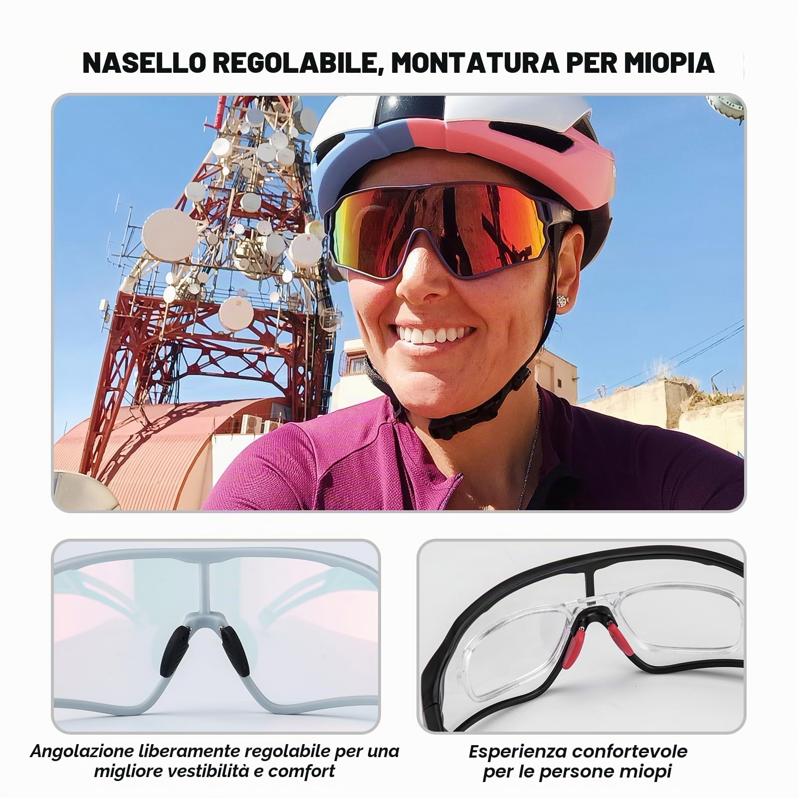 ROCKBROS Occhiali da Sole Fotocromatici Ciclismo Occhiali MTB Bici Sportivi Uomo Donna PC Lenti Trasparenti UV 400 Ultraleggero Unisex