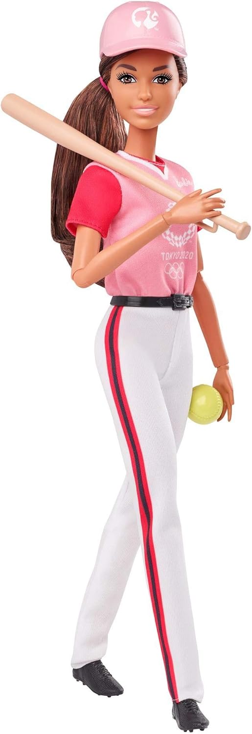 Barbie Olympic Games Tokyo 2020 Softball Doll with Softball Uniform, Tokyo 2020 Jacket, Medal, Softball, Bat and Glove for Ages 3 and Up