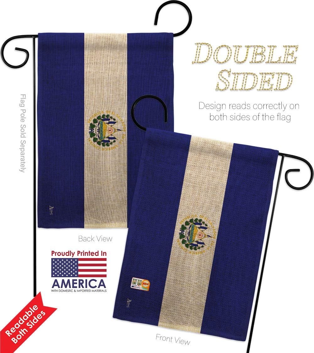 El Salvador Burlap Garden Flag Nationality Nation International World Country Particular Area Small Decorative Gift Yard House Banner Double-Sided Made In USA 13 X 18.5