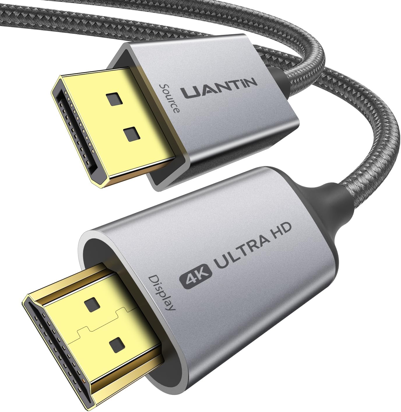 UANTIN 4K DisplayPort to HDMI Cable 6ft, 4K@30Hz, 2K@60Hz, 1080P Full HD, Uni-Directional DP (Source) to HDMI (Display) 1.4 Cable, Display Port Braided Cord for NVIDIA, AMD, Dell, Monitor, TV