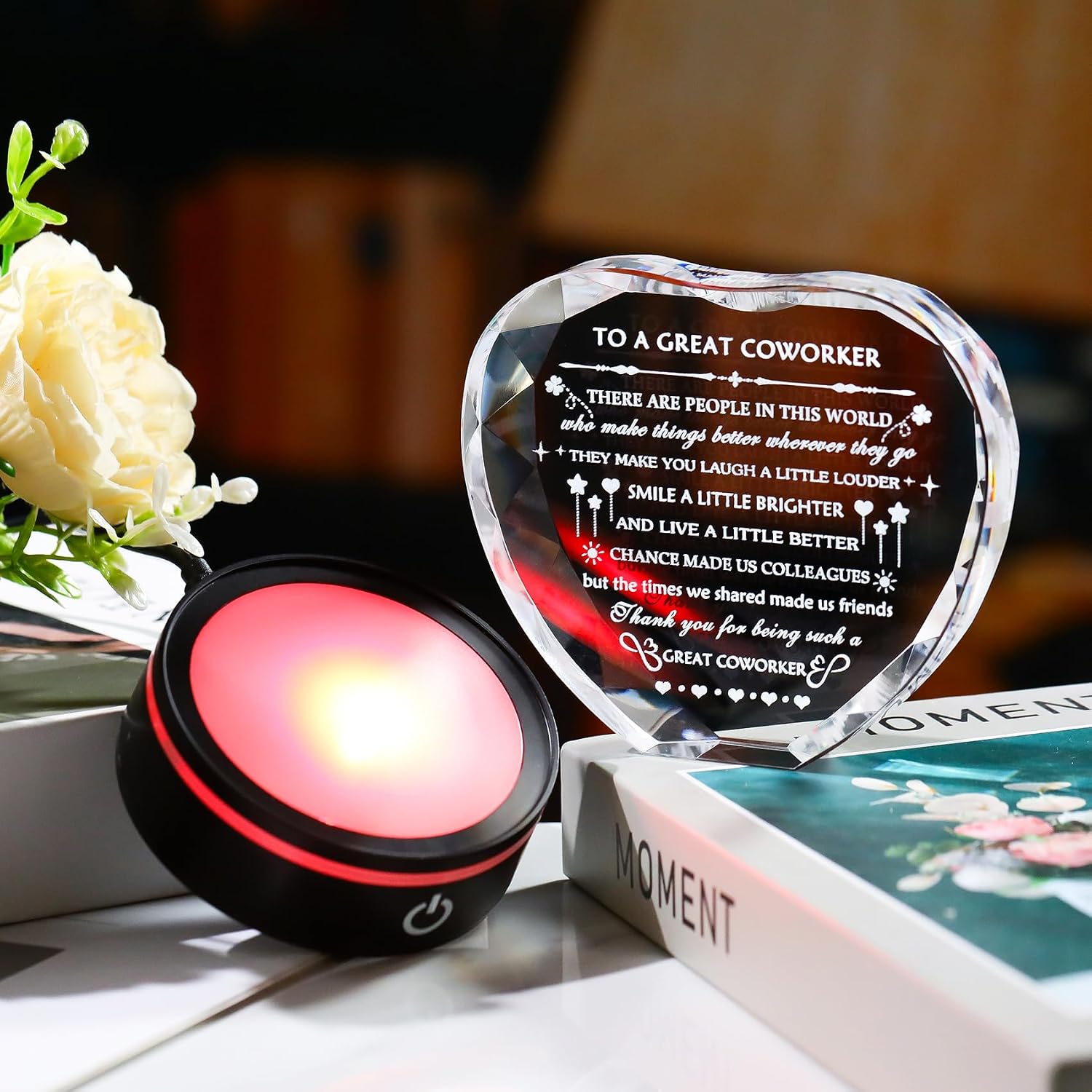 YWHL Coworker Gifts for Women Men with Colorful Light Base, Appreciation Farewell Going Away Goodbye Leaving Gifts for Coworkers Women, Christmas Birthday Gift for Female Coworker Office Desk Decor