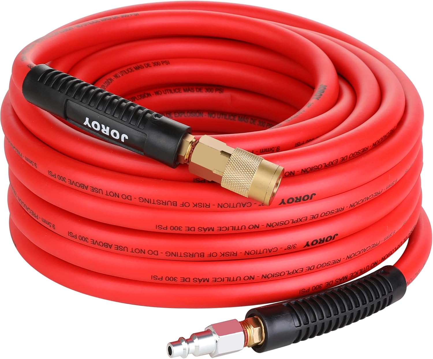 Hybrid Air Hose, 3/8-Inch by 100 Feet Air compressor Hose,Heavy Duty, Lightweight, Kink Resistant, All-Weather Flexibility with 1/4-Inch Brass Air Coupler and Plug, 300 PSI