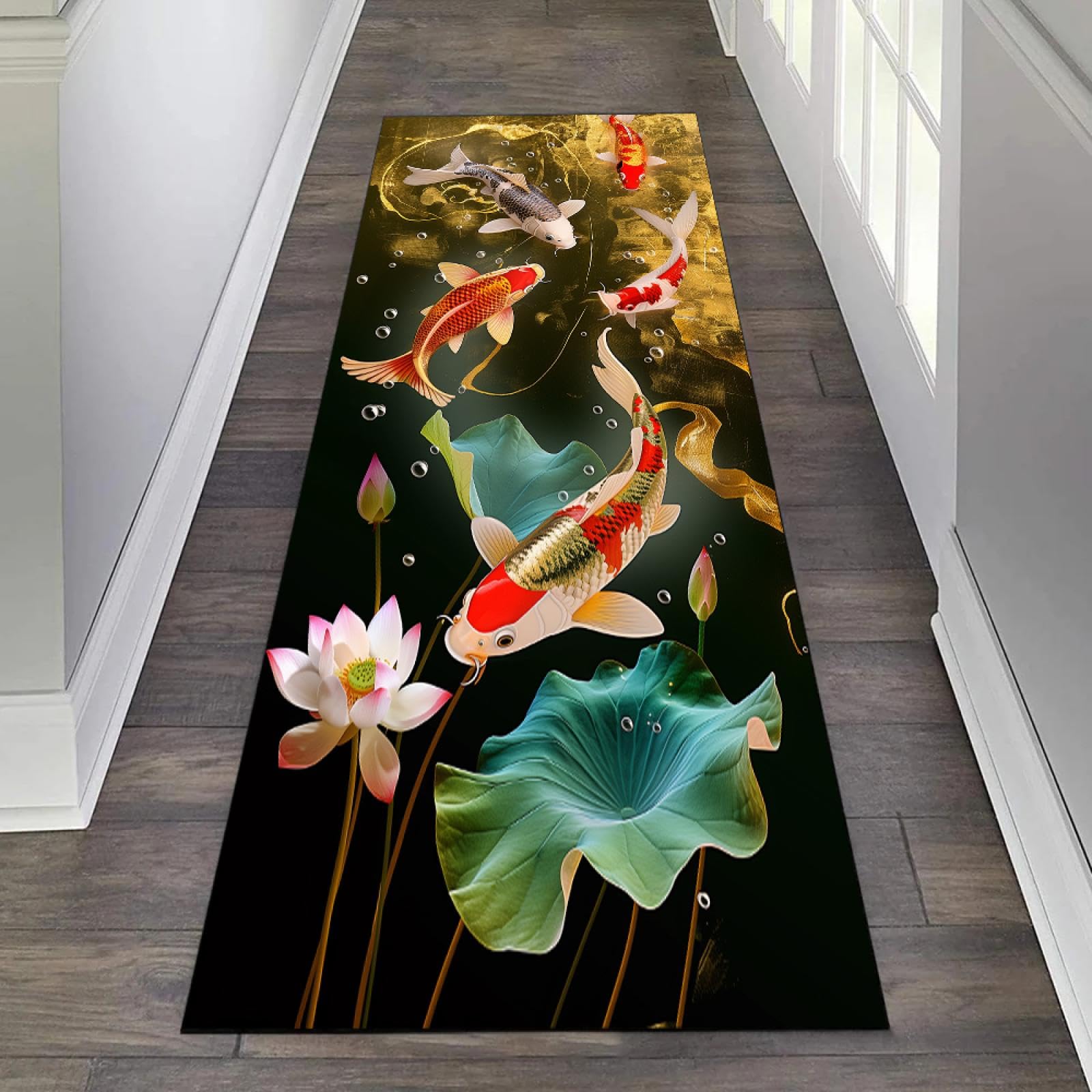 Tapis de poisson d'étang antidérapant 60x180 cm pour couloir et cuisine
