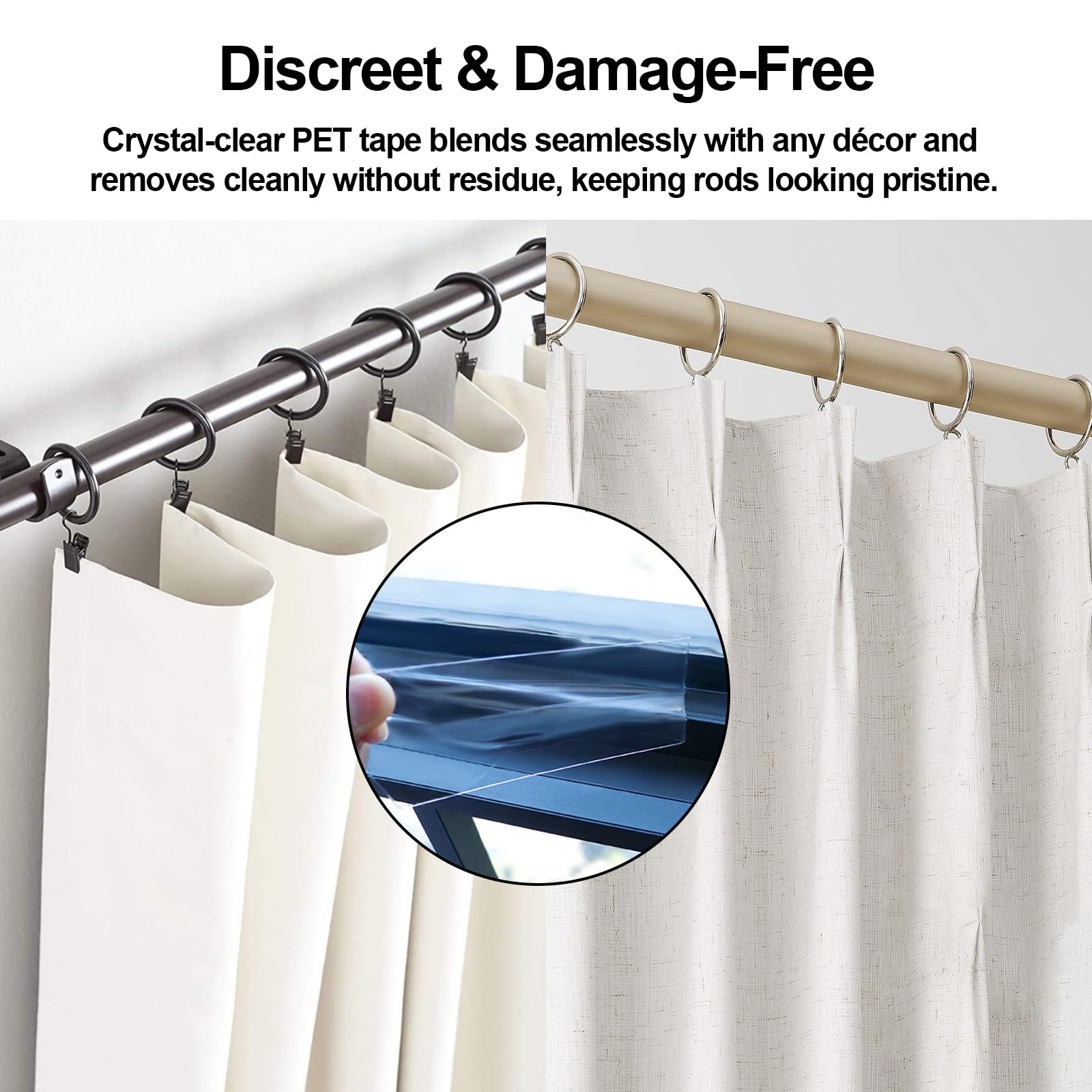 Curtain Glide Tape 5m Roll – Clear Smooth Drapery Ring Tape, Silent Sliding Header Tape For Curtain Rods, Prevents Snagging And Noise, Easy Install