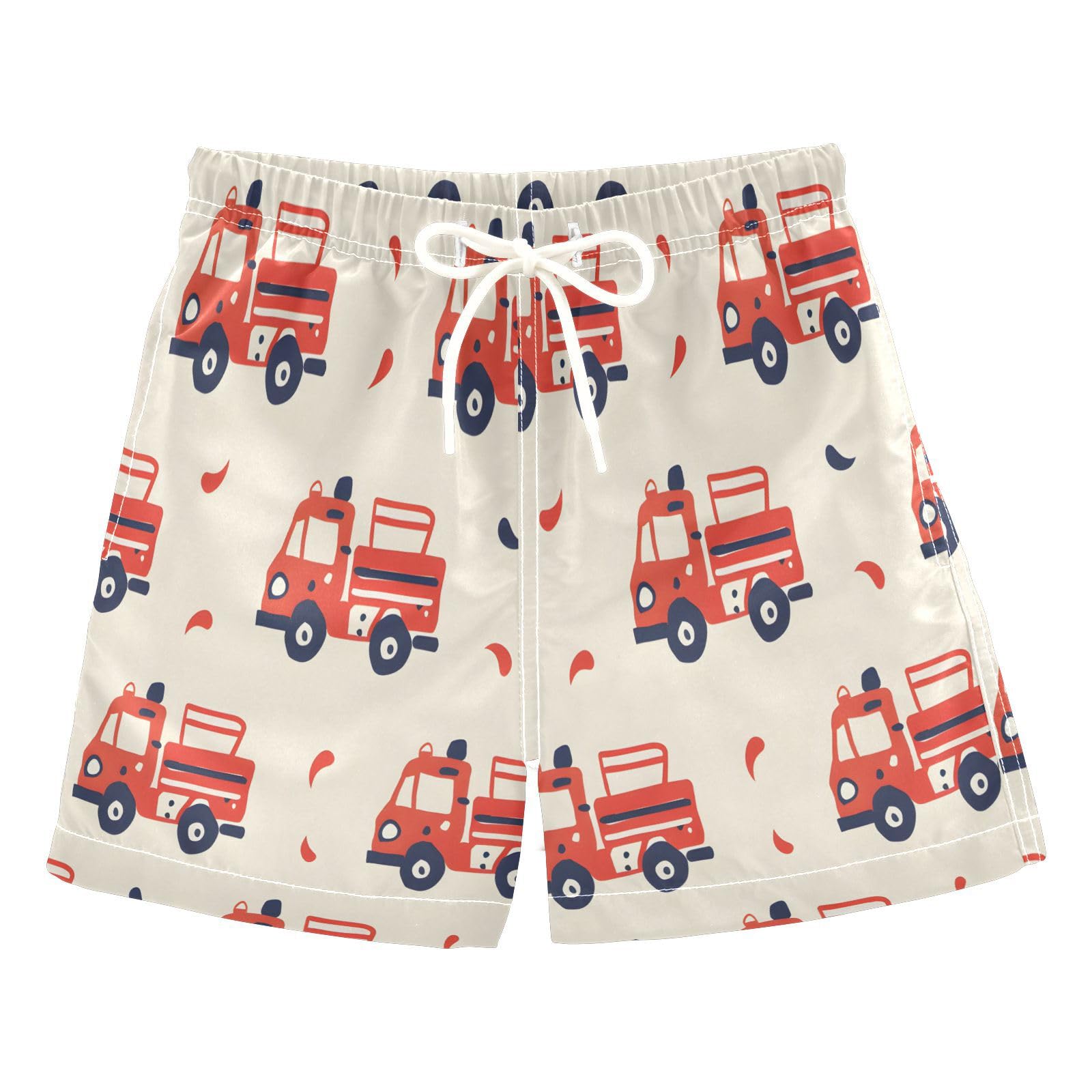 Boys Swim Trunks Toddler Swim Shorts Little Boys Swimwear Cartoon Fire Trucks Pattern Bathing Suit Swimsuit Multi