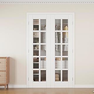 48" x 80" French Doors Interior Slab (Double 24" x 80" 10-Lite Tempered Clear Glass Door Shakers Replacement Only, Without Hardware Kit & Frame), Pre-Finished & Paintable, Prebuilt Home Door Panels
