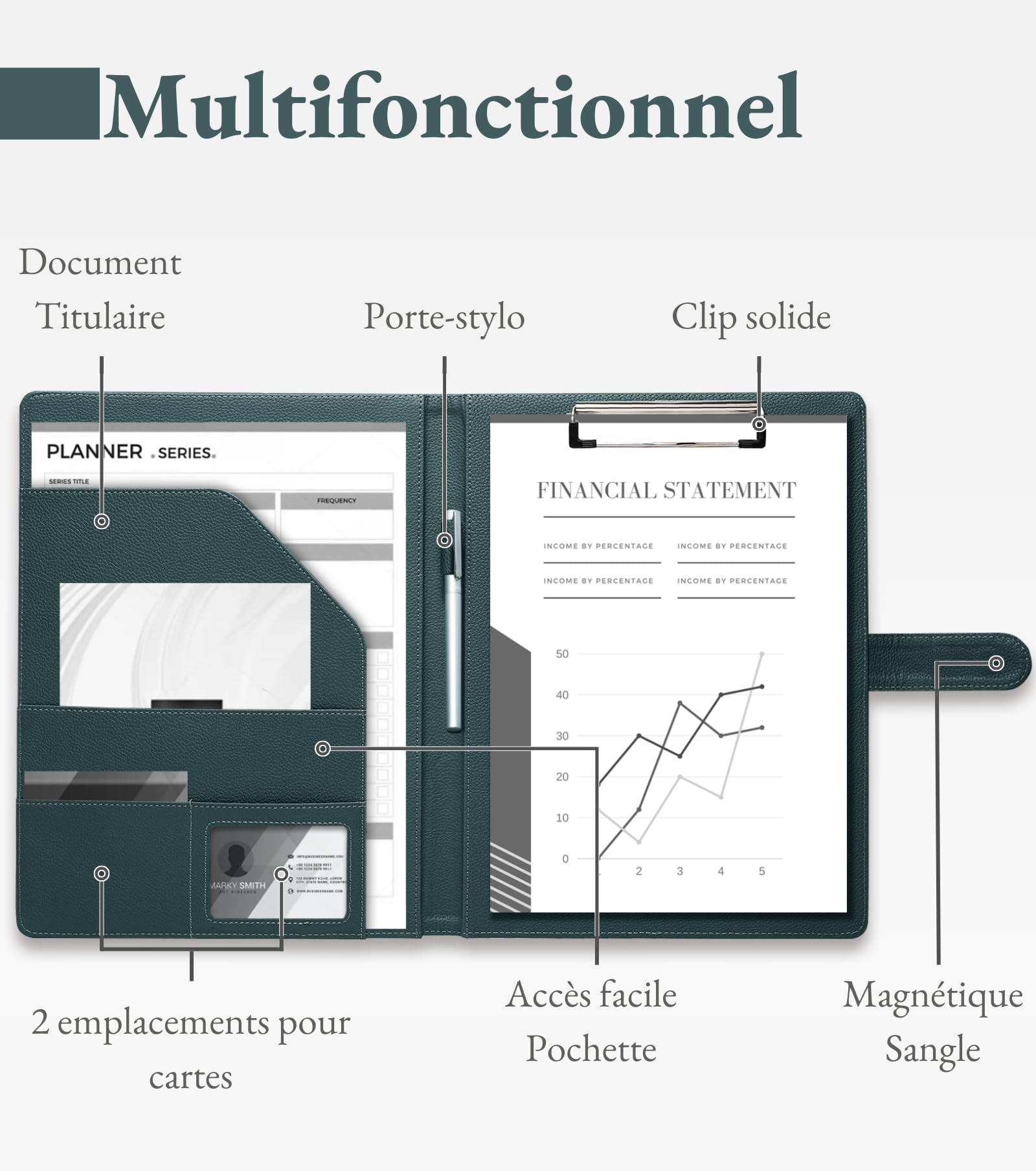 Mymazn Porta Documenti A4, Porta Documenti in Fodero, Pochette Porta Documenti, Porta Blocco A4, Organizzatore per Documenti, Trieur, Portfolio con Pianelle, Porta-moduli (Grigio Verde)