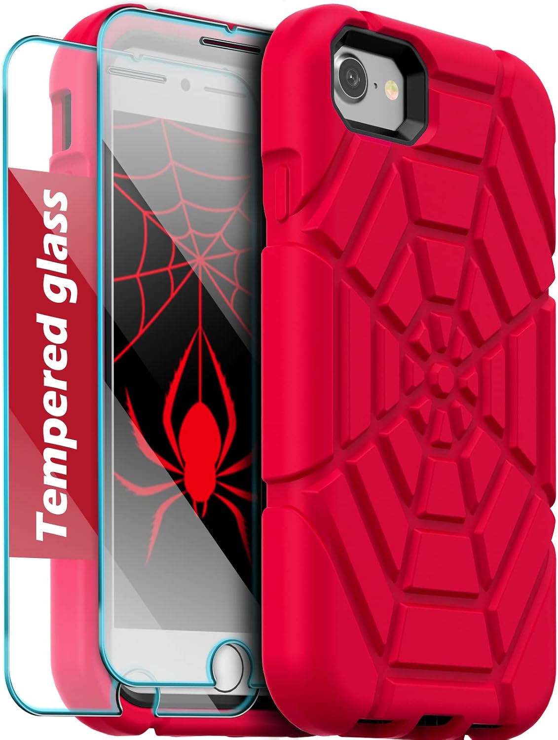 Grifobes for iPhone SE 2022/2020 Case, for iPhone 8/7 / 6 / 6S with [2Pack] Tempered Glass Screen Protector, Heavy Duty Shockproof Protective iPhone SE 3rd/2nd Generation Cover 4.7" Red+Black
