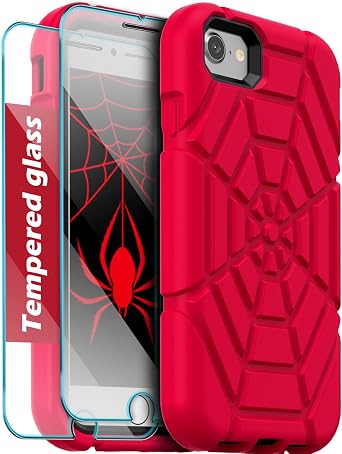 Grifobes for iPhone SE 2022/2020 Case, for iPhone 8/7 / 6 / 6S with [2Pack] Tempered Glass Screen Protector, Heavy Duty Shockproof Protective iPhone SE 3rd/2nd Generation Cover 4.7" Red+Black