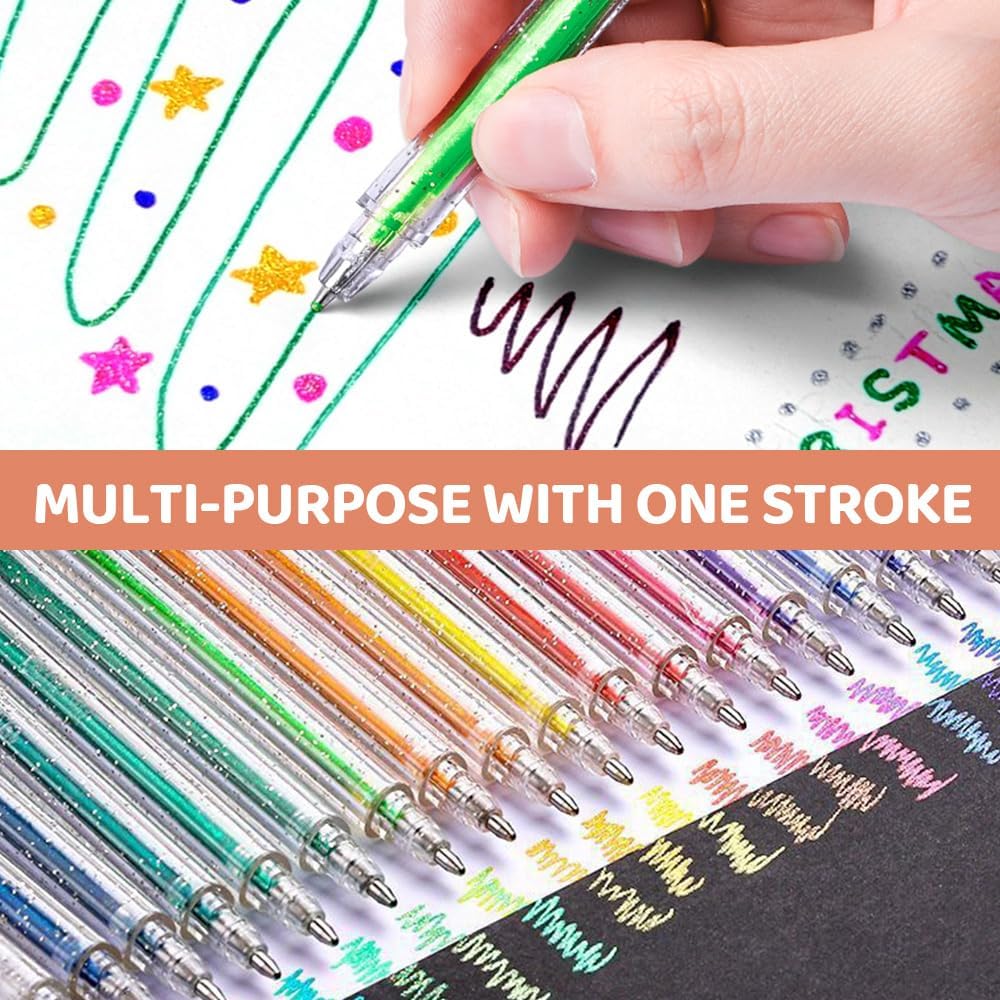Lot de 18 stylos à encre gel à paillettes pour livres de coloriage avec recharges, stylos à gel colorés pour enfants et adultes (18 pièces)