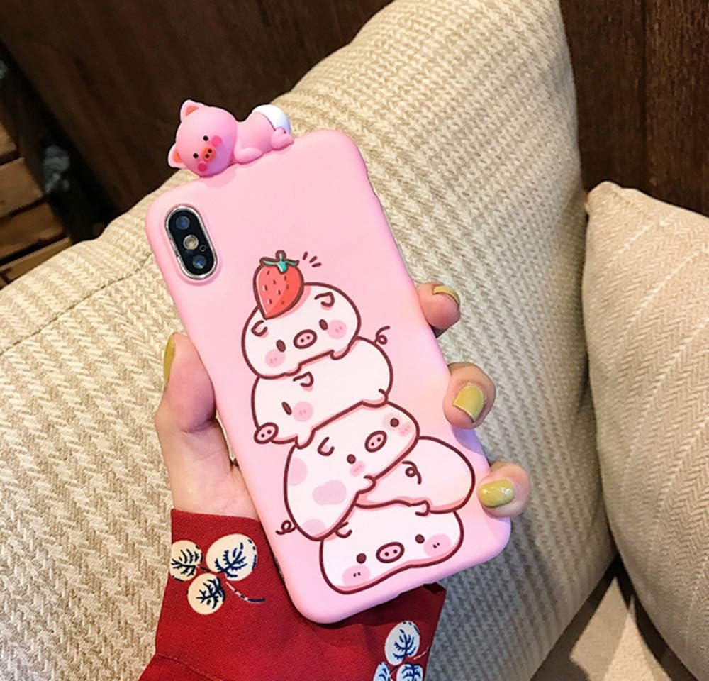 UnnFiko Piglet Phone Case Compatible with iPhone Xs Max, Cute 3D Cartoon Animal Soft Silicone Protective Case for Girls Women (Strawberry Piglet, iPhone Xs Max)