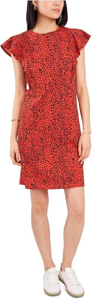 Vince Camuto Womens Red Animal Print Flutter Sleeve Round Neck Short Party  Dress XS at Amazon Women's Clothing store