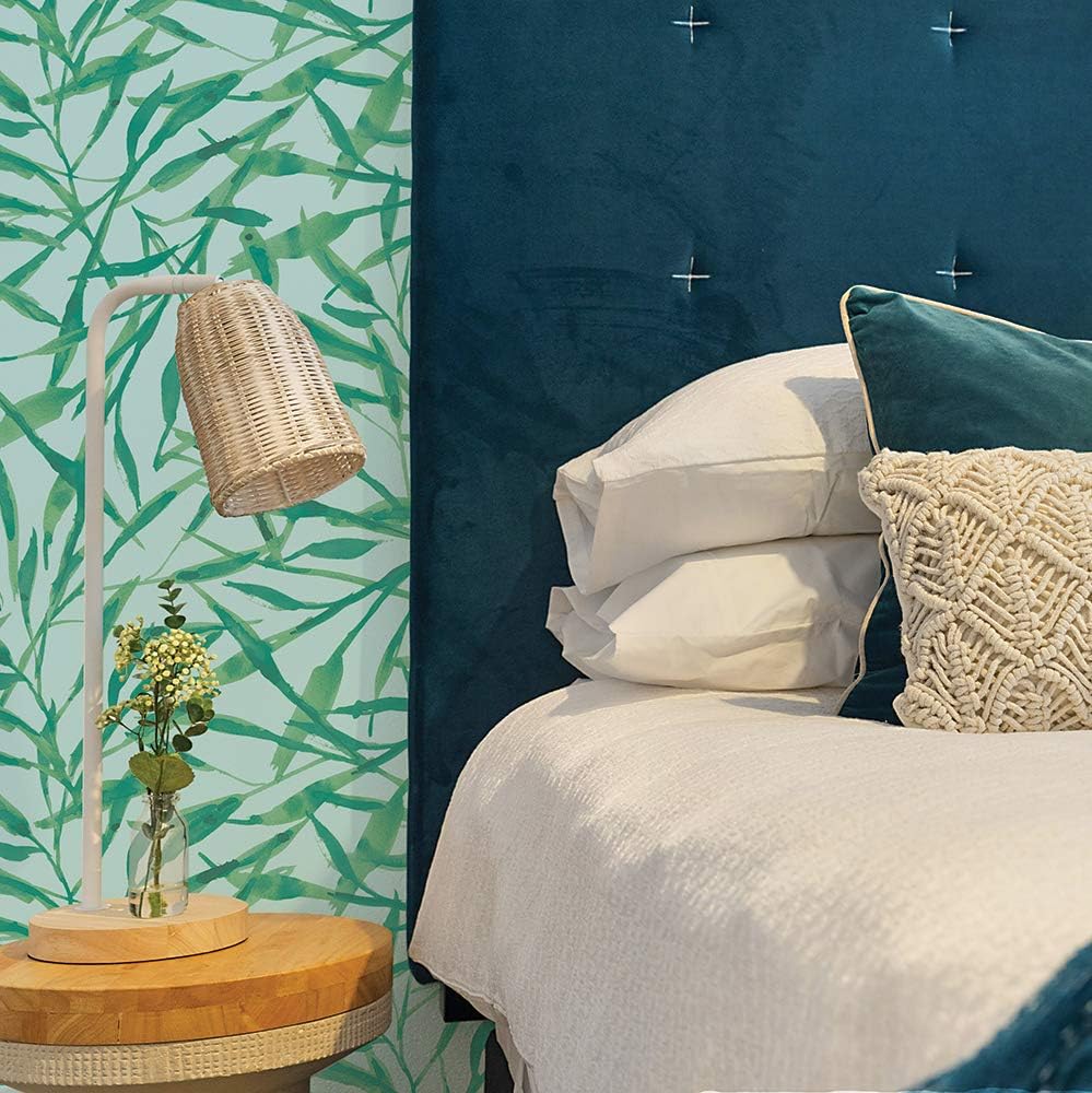 Tempaper Sea Green Watercolor Leaves Removable Peel and Stick Wallpaper, 20.5 in X 16.5 ft, Made in the USA
