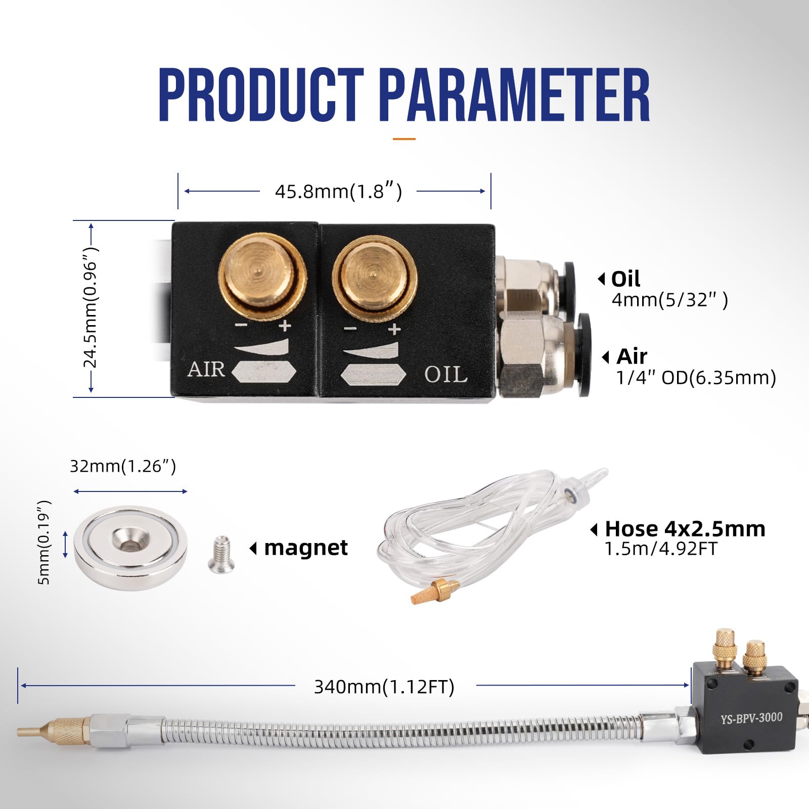 Sistema de pulverización de lubricación de refrigerante con imán y tubo flexible de acero inoxidable para máquina de enfriamiento de grabado de metal, tubo de aire, taladro de fresado de