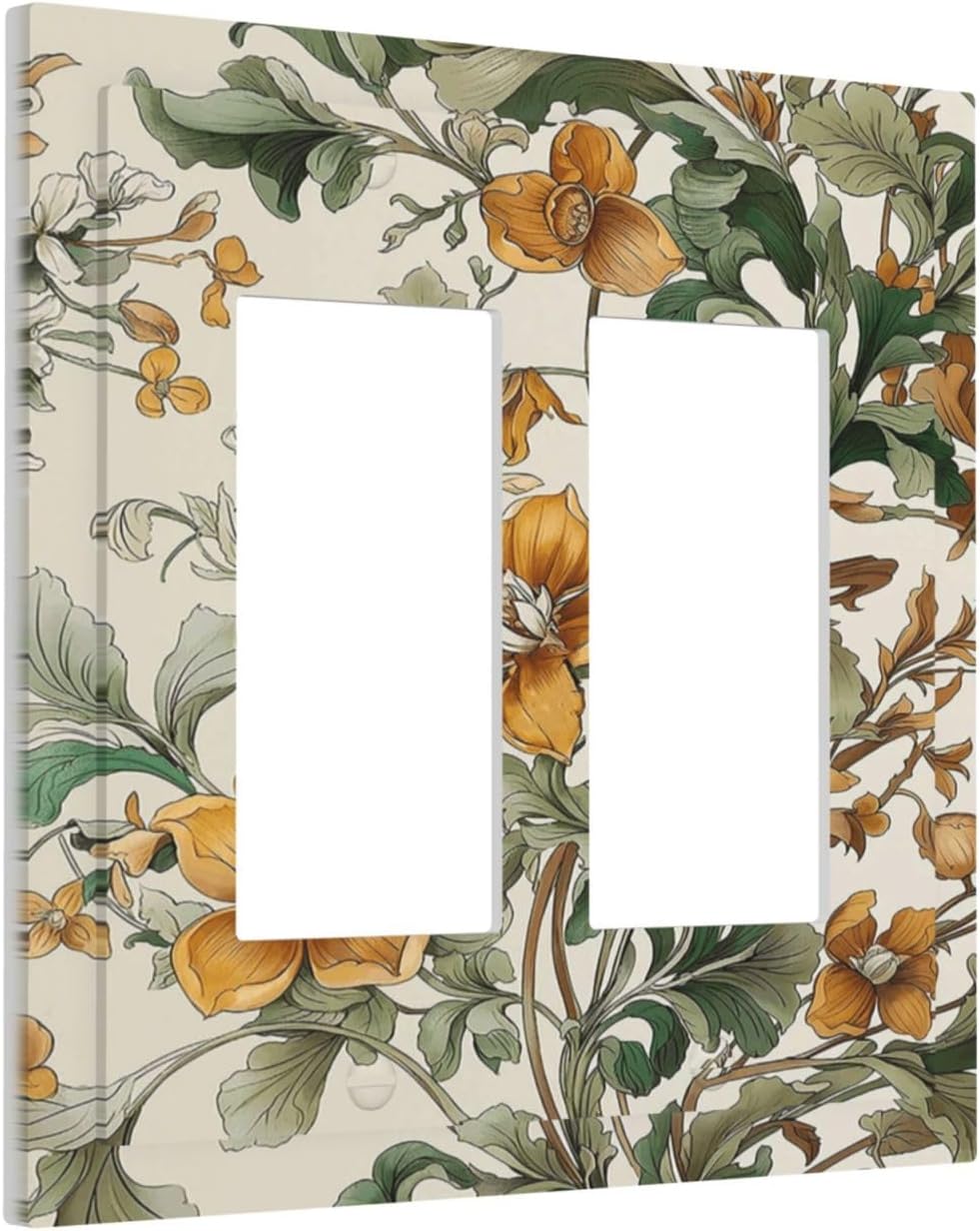 Decorative Outlet Covers Vintage Orange Floral Pattern 2 Gang Double Rocker Light Switch Cover Plate Electrical Switch Plate Cover Decorate GFCI Wall Plate for Bedroom Home Decor image 2